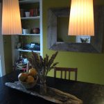 Lovely, dimmed-down pendant lights in the dining room.