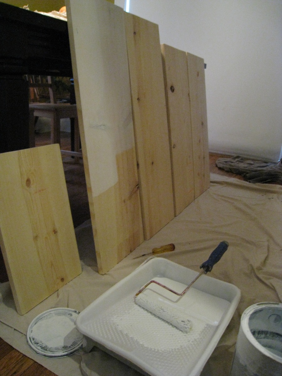 painting kitchen shelves.