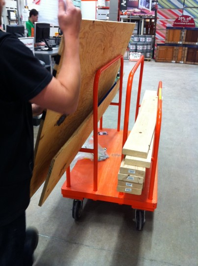 Carriage bolts, plywood, 2x6s