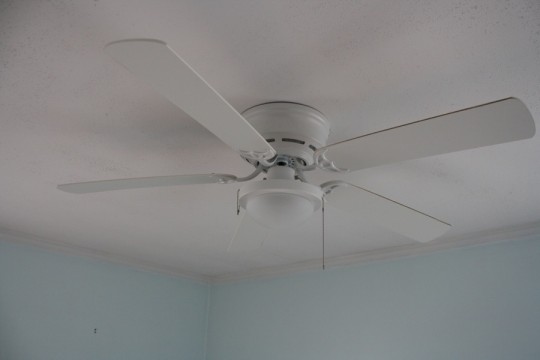 Guest bedroom ceiling fan. Also, the identical twin to the master bedroom ceiling fan. Harbor Breeze from Lowe's.