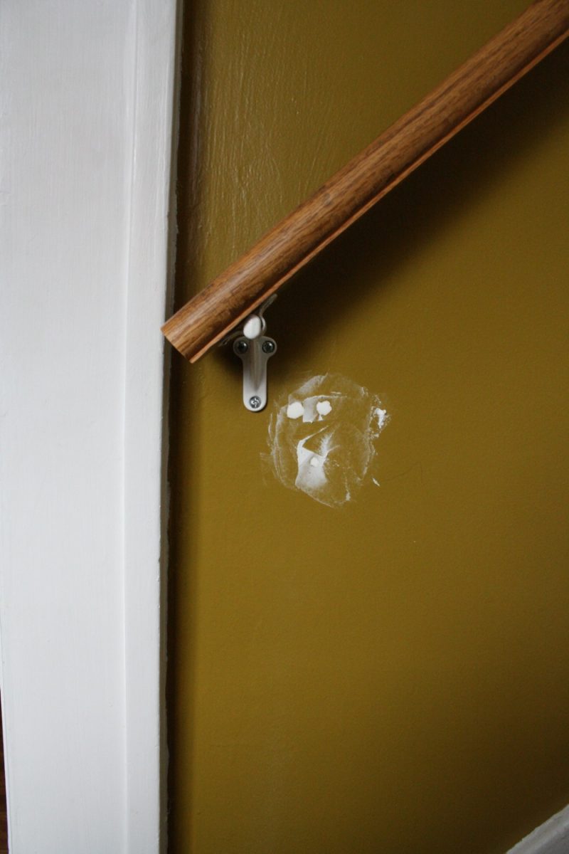 Stairwell bannister installation.