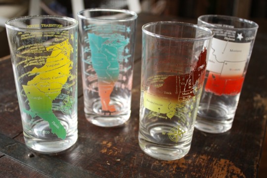 Colorful glassware featuring the USA. 
