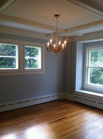 A vintage (and rusty, but charming) chandelier hung in the dining room.