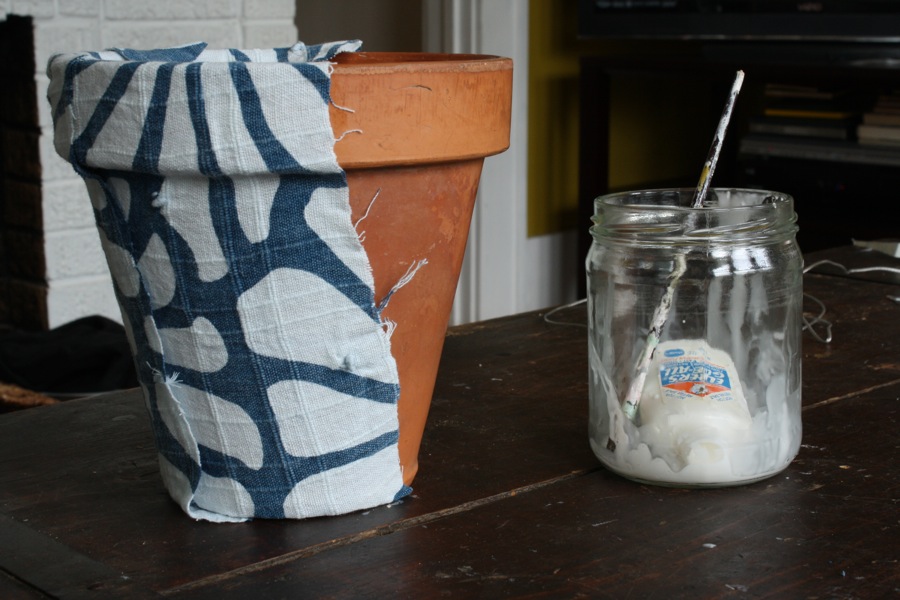 Fabric covered pot.
