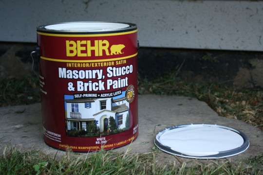 Masonry, Stucco, and Brick Paint from Behr. Tinted Silver Leaf.