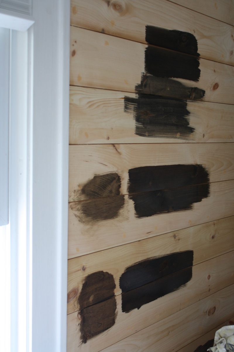 Testing stain on the bedroom wall.