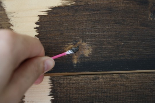 Concentrating my staining efforts directly on the wood filler problem areas. 