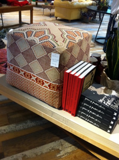 Sneaky, blurry shot in Anthro. Boy, this ottoman makes me happy.