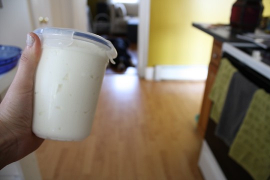 20-ounces of greek yogurt ready for consumption during the week.