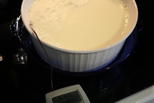 Cooling the milk to 105-110 degrees.