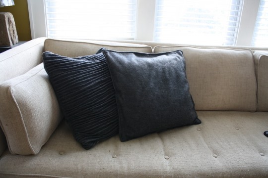 First and second pillows, ornate and simple side-by-side.