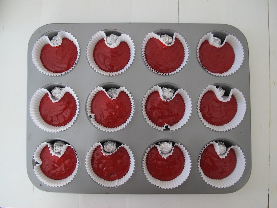 heart cupcakes with a small foil ball.