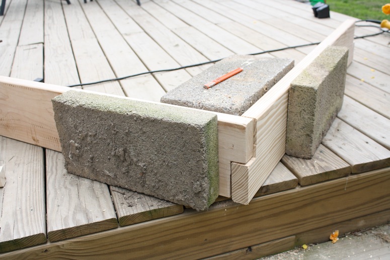 Cinderblocks. Always handy for anchoring lumber in place.