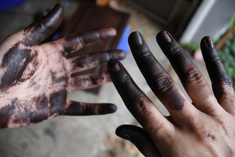 Kitchen cabinet staining.