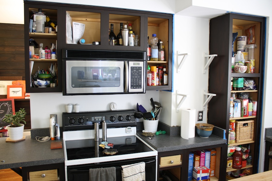 Kitchen cabinet staining with gel stain.