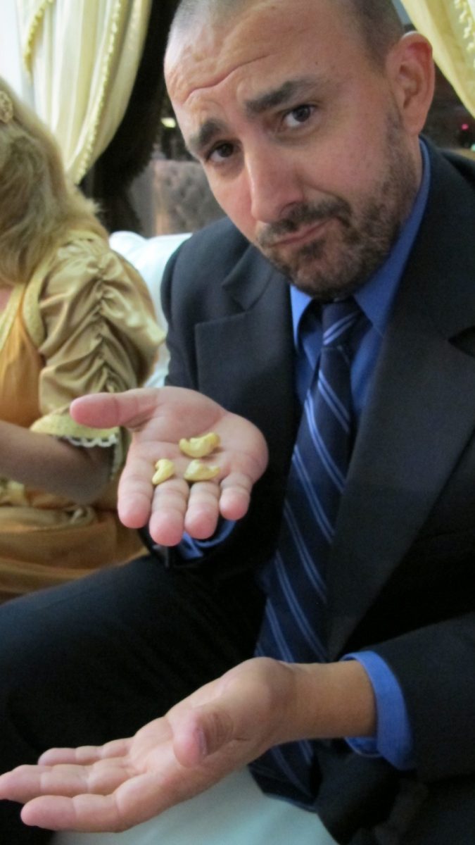 Pete, playing with children and cashews.
