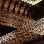 Carved cedar ceiling details at the Hassan II Mosque, Casablanca, Morocco.