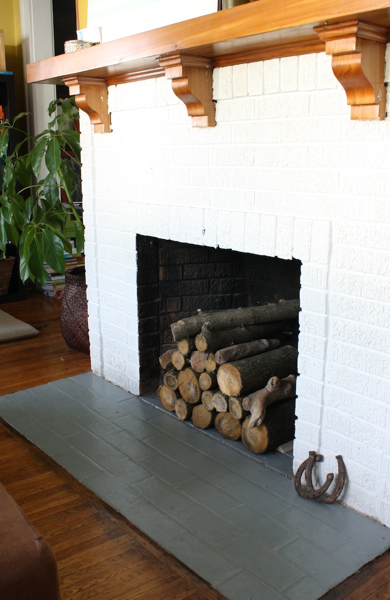 Logs in the fireplace.
