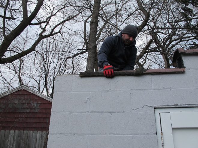 Garage roof repair, circa February 2012.