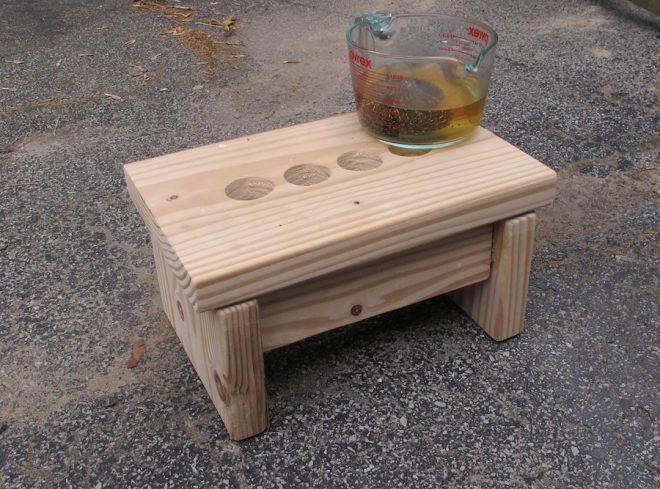 Testing out vinegar stain on a raw pine step stool.