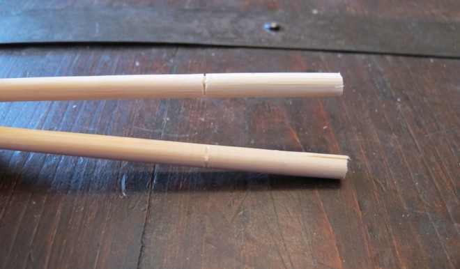 Notched the end of the sticks so that the bunting stayed hung strongly.