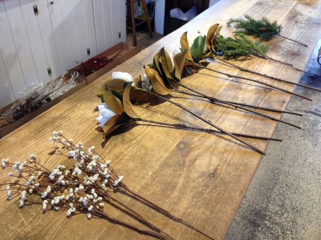 All of the chosen flowers and branches for my DIY bouquet.