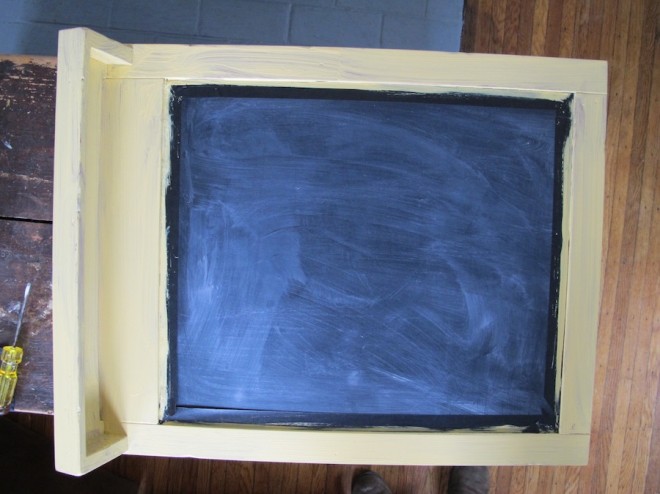 Chalkboard painting with chalk paint in Arles yellow.