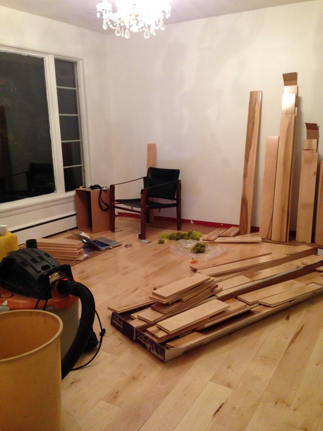 New hardwoods in the dining room, eternal chaos during musical chairs of lumber.