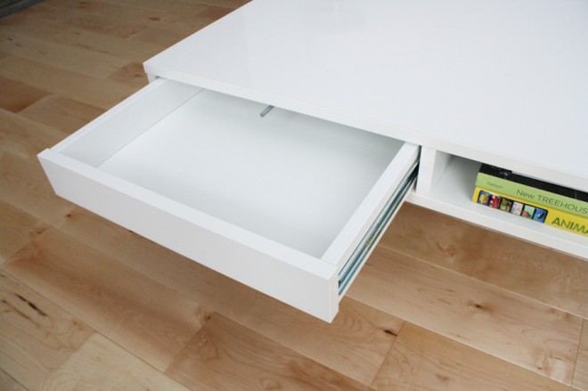 Push drawers in our contemporary coffee table.