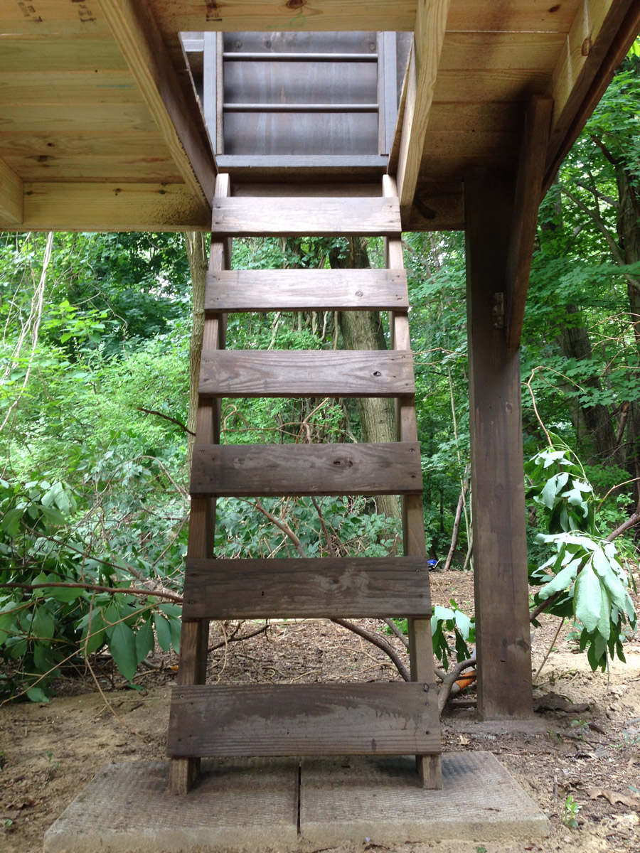 The trap door ladder into our treehouse.