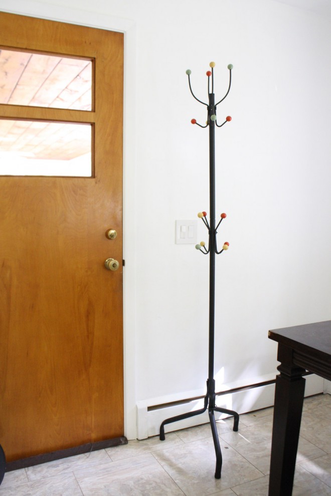 Eames-inspired coat rack with round beads.