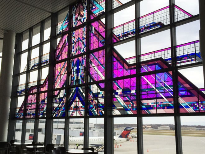 Stained glass window at the Rochester Airport.