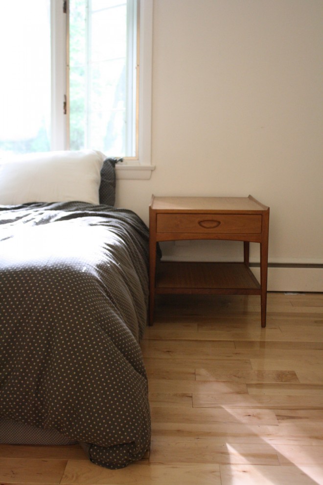 Upgrading our small bedside table to a larger scaled mid-century table that's a better sized for our king size bed.
