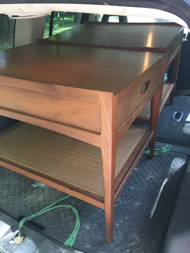 Midcentury heritage bedside tables found at a garage sale.