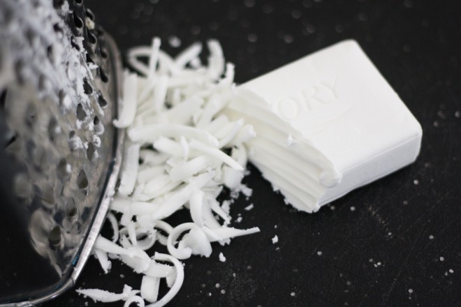 Grate Ivory soap for DIY laundry detergent.