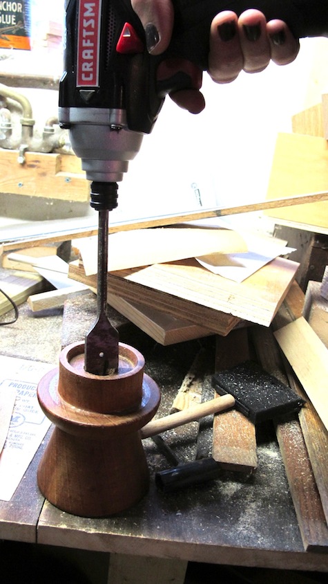 Upcycle a candlestick holder with electric fittings to make an electric candlestick.