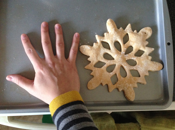 How to make a big salt dough snowflake ornament.