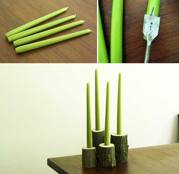 Transform logs into candlesticks for a modern mantel decoration.